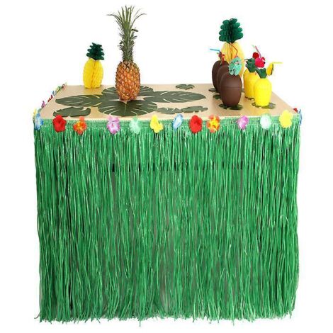 (vert) Jupe De Table Hawaenne Dcorative - 275 Jupe De Table Hawaenne Luau Hibiscus Grass Pour Bbq Tropical Garden Beach Summer Tiki Party Decorati