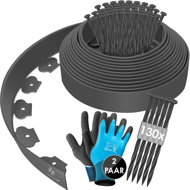 Kesser - Bordure de pelouse flexible en plastique avec piquets + gants Bordure de parterre Bordure de tonte