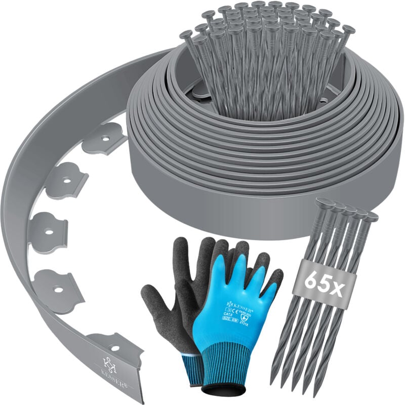 Bordure de pelouse flexible en plastique avec piquets + gants Bordure de parterre Bordure de tonte - Kesser