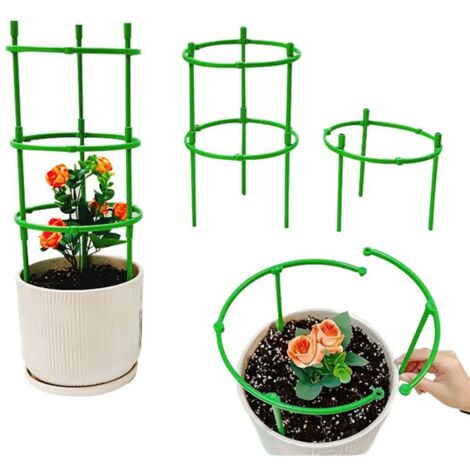 (vert) Lot de 9 supports pour plantes à 3 niveaux, tuteurs ronds, cages à plantes en plastique, supports pour pots de fleurs, treillis grimpants
