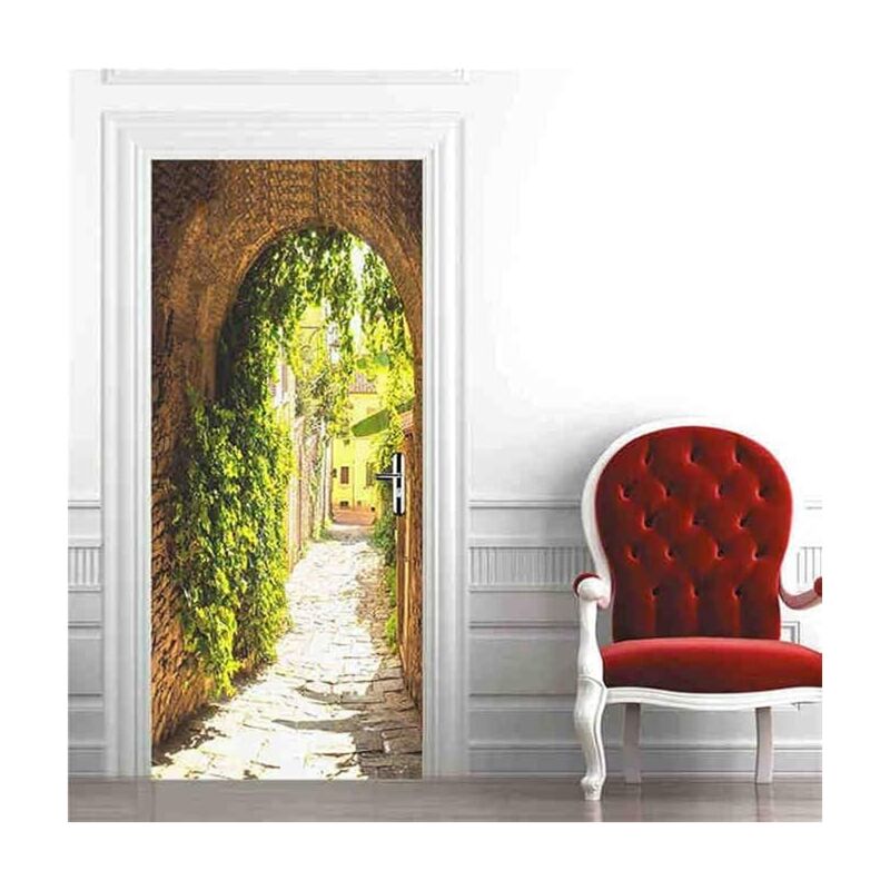 Vert Nature paysage 3D porte autocollant papier peint auto-adhésif affiche murale Design de maison porte décoration décalcomanie porte autocollant
