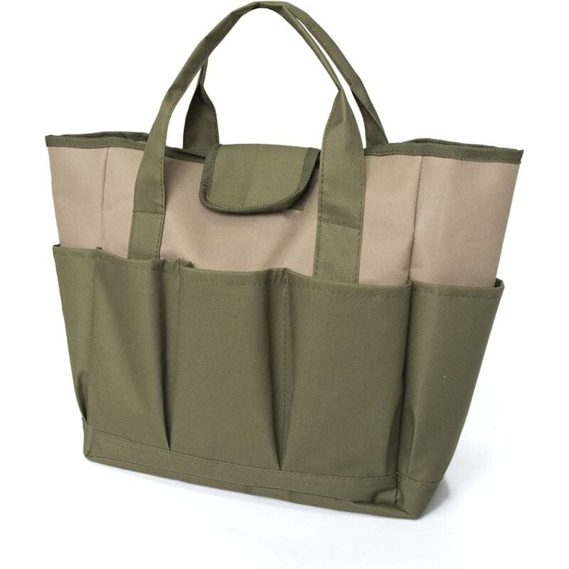 (Green+Kahki)Ensemble d'outils de Jardin, Sac fourre-Tout de Jardin avec Plusieurs Poches pour Trousse à Outils de Jardinage, Sac à Outils de Jardin
