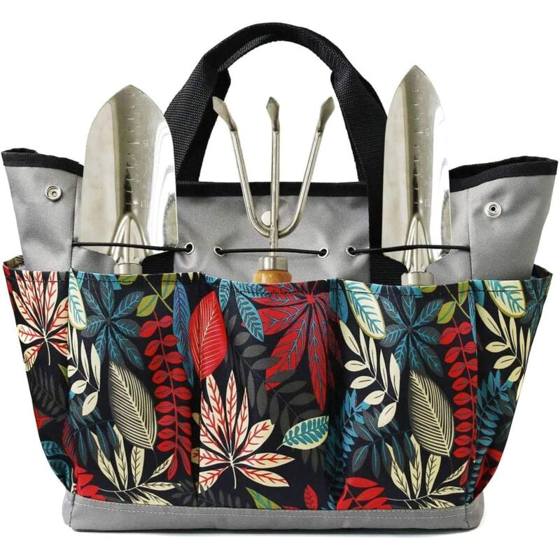 (Flowered)Ensemble d'outils de Jardin, Sac fourre-Tout de Jardin avec Plusieurs Poches pour Trousse à Outils de Jardinage, Sac à Outils de Jardin