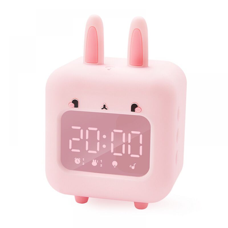 Rose Réveil numérique pour enfants, lapin avec veilleuse, minuteur et répétition, horloge de chevet rechargeable par usb pour filles, garçons,