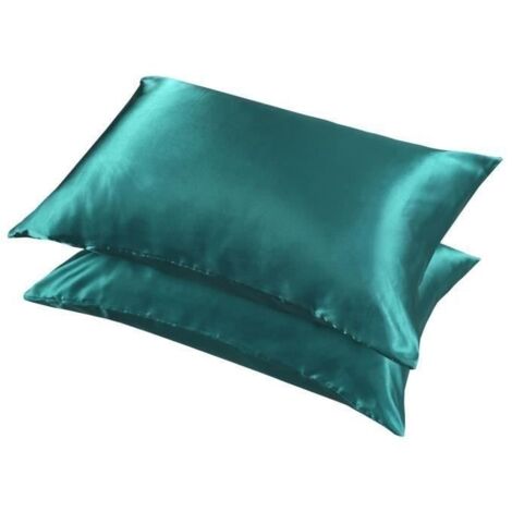 (Vert sarcelle)Taie d'oreiller Vert sarcelle - Lot de 2 - 51x76 cm - Soie de glace en microfibre