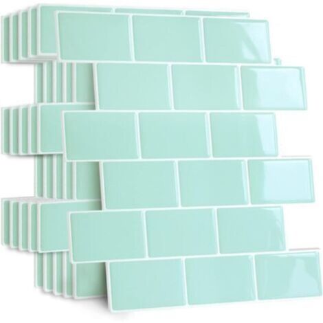 (Vert)10 Pièces Plus épais Credence Adhesive pour Cuisine Salle de Bain, Faux Carrelage Adhesif Mural Blanc Credence Cuisine Adhesive, ImperméAble Metro 3d Dalle PVC Adhesive Murale