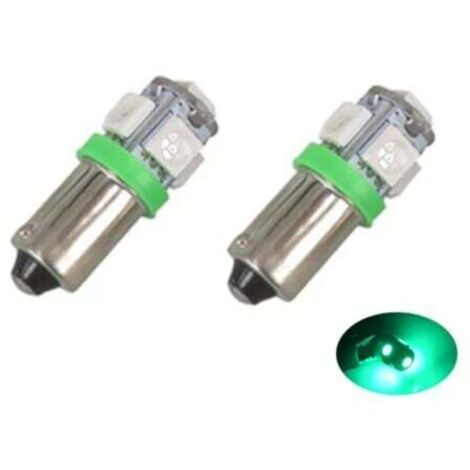 (Vert)BA9S LED avec 5 puces SMD5050 2-pack T4W forme argent gris vert 2-pack