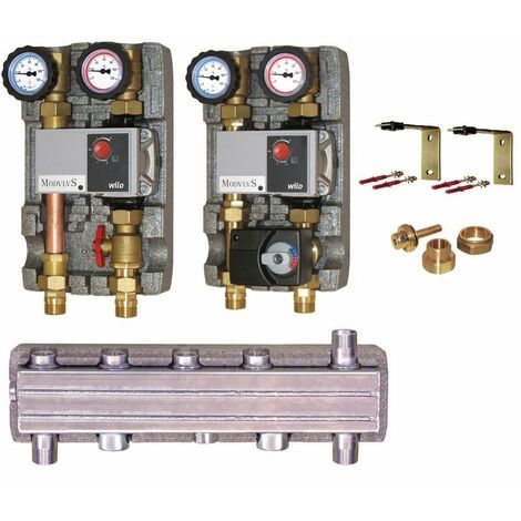 Verteiler hydraulische Weiche Pumpengruppen Wilo Set Stellmotor Thermostat Warmwasser FH