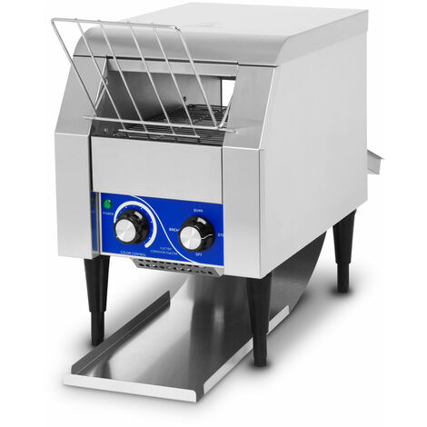 vertes Durchlauftoaster Toaster mit Laufband aus Edelstahl, 1340W, 230V, Gastro Profi für Toast und Burger Buns, Zugabefach, 2 Ausgabefächer, 7 Geschwindigkeitsstufen, Krümelschublade, 2 Modi