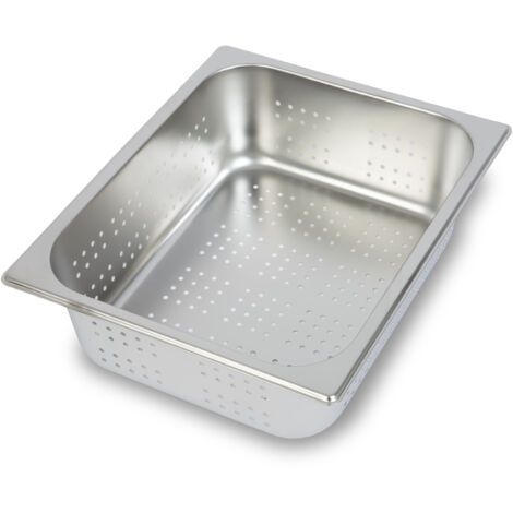 VERTES GN Behälter 1/2 Gastro Norm Gastronorm (Edelstahl, 100mm Tief, Perforiert, Rostfrei, Kratzfest, Temperaturbeständig von -40° bis +300°C, für Bain Marie und Vielseitigen Einsatz in Gastronomie)