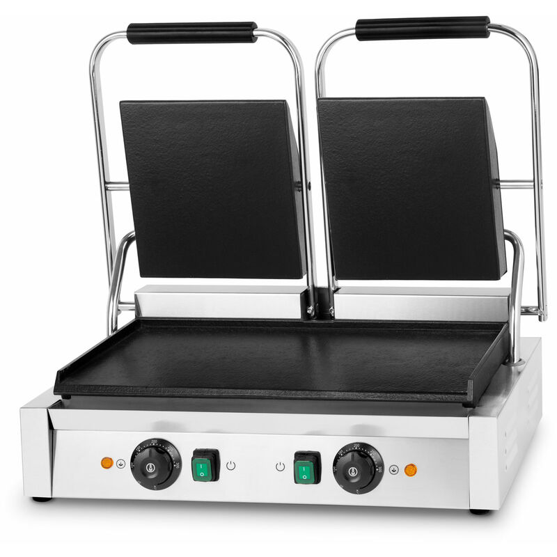 Gril de Contact Double, Plaque de Cuisson en Fonte Plate, 3600W Gastronomie Multigrill pour Panini, Galettes, Viande, Légumes, Sandwich, Boîtier en