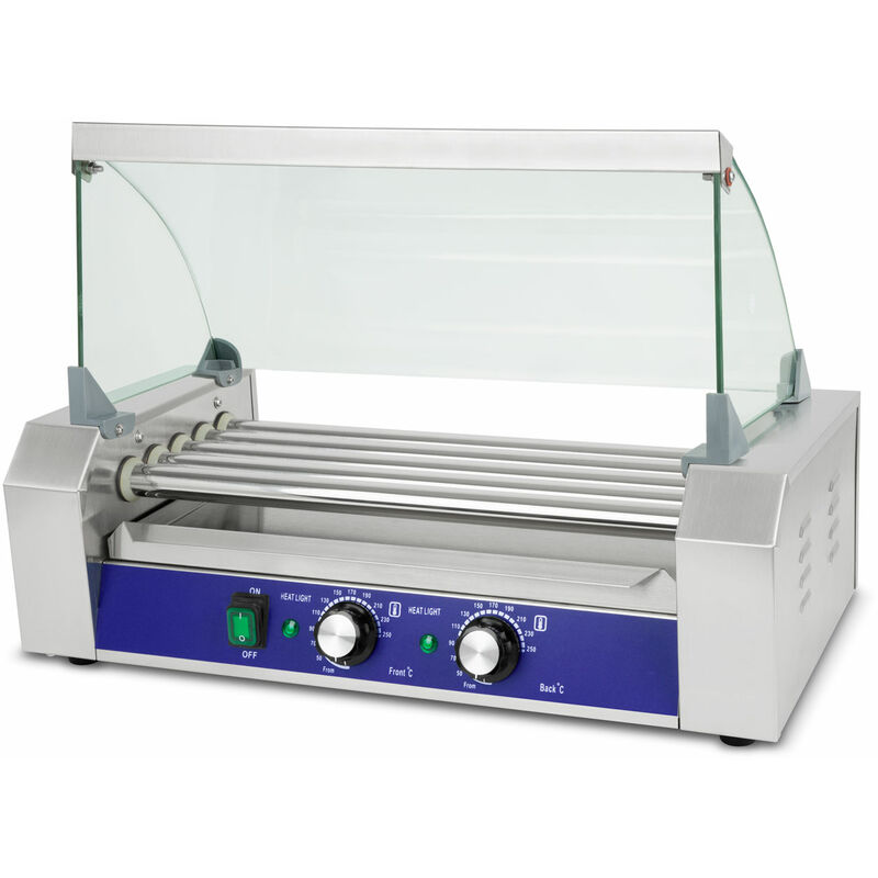 vertes Macchina Cuoci Hot Dog Maker Salsiccia (5 rulli, 1000 Watt, temperatura 50-250°C, 2 zone di riscaldamento, copertura in vetro temprato,