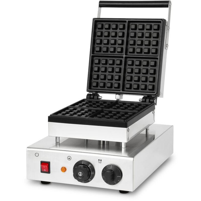 Image of Macchina per Waffle Belga, 4 Cialde Belghe alla volta, 80 pezzi/h, Regolabile 0-300°C, Timer, Antiaderente, Piastra per Waffle Belga 1600 Watt,