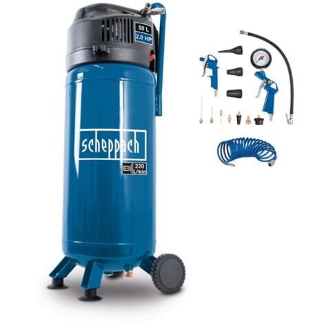 Vertical air compressor 50 lt 10 bar with 13 accessory kit Scheppach hc51v