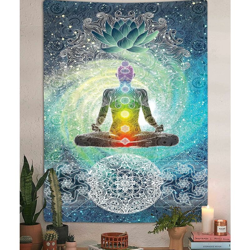 Vertical Chakra Tapestry, Zen Tapestry Zen Decor Meditation Seven Chakra Wall Hanging for Bedroom, Hippie Lotus Spiritual Tapestries Poster Beach