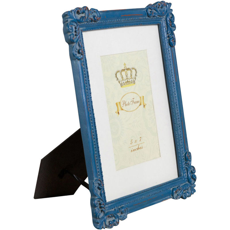 Vertical / horizontal resin made antiqued blue finish W26xDP2xH31 cm sized free standing photo holder