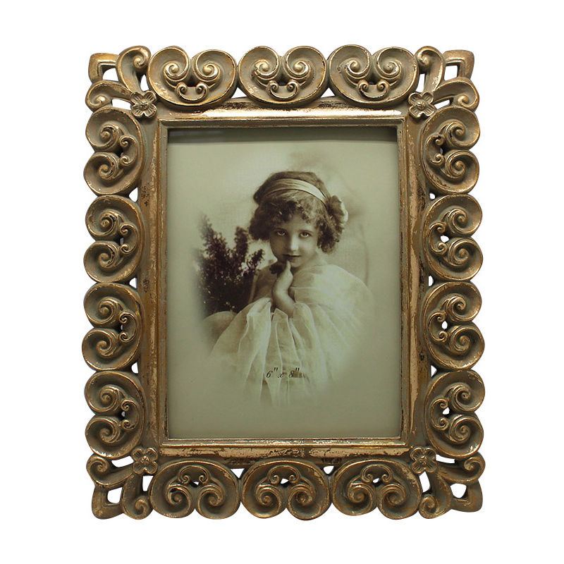 Vertical/horizontal resin made antiqued gold finish W25xDP2xH30 cm sized free-standing photo holder