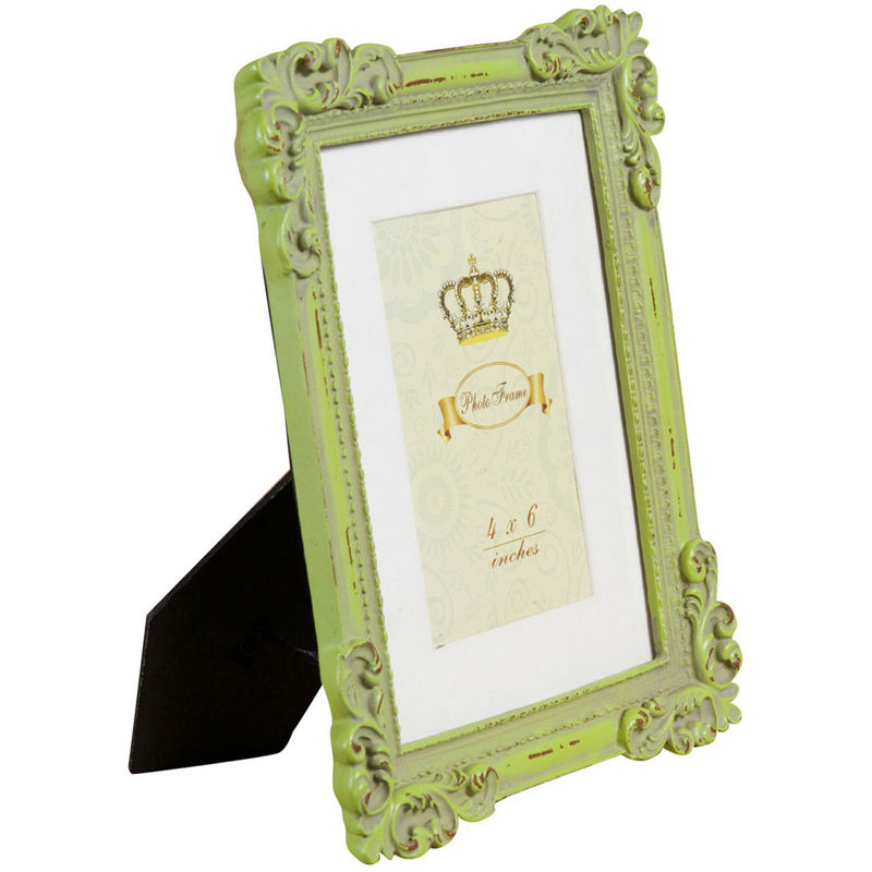 Set 2 Vertical / horizontal resin made antiqued green finish W20xDP2,5xH25 cm sized free standing photo holder