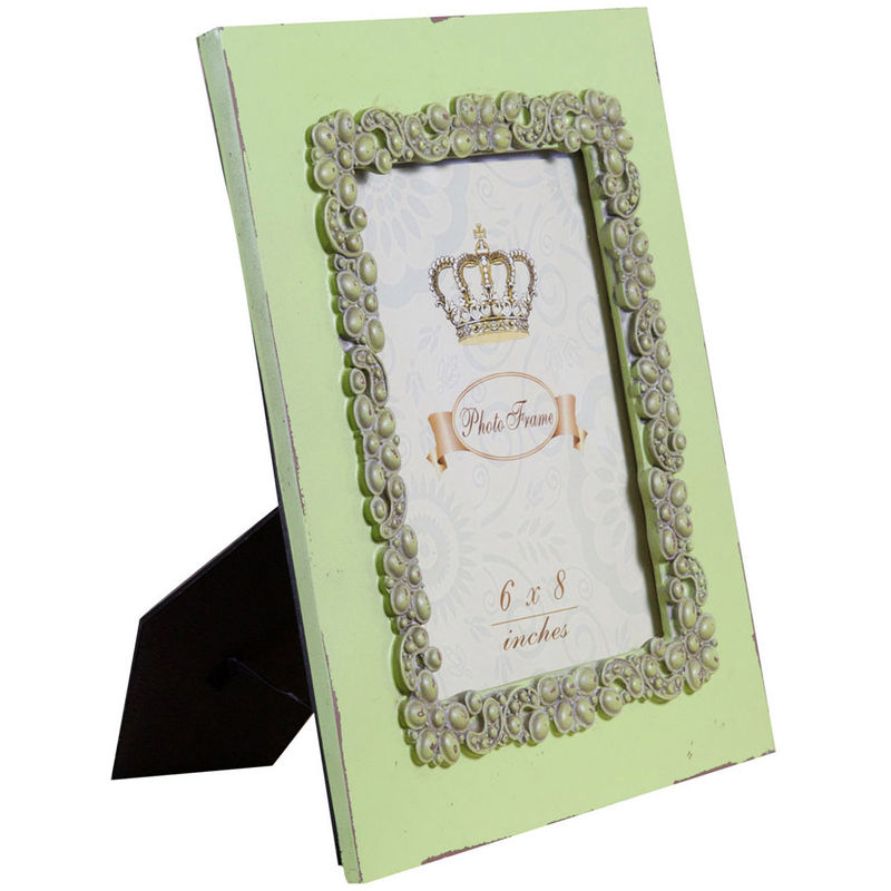 Vertical / horizontal resin made antiqued green finish W31xDP2xH26 cm sized free-standing photo holder