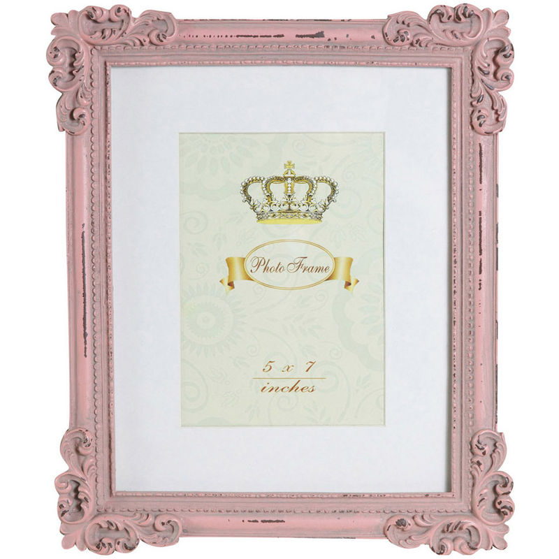 Vertical / horizontal resin made antiqued pink finish W26xDP2xH31 cm sized free standing photo holder