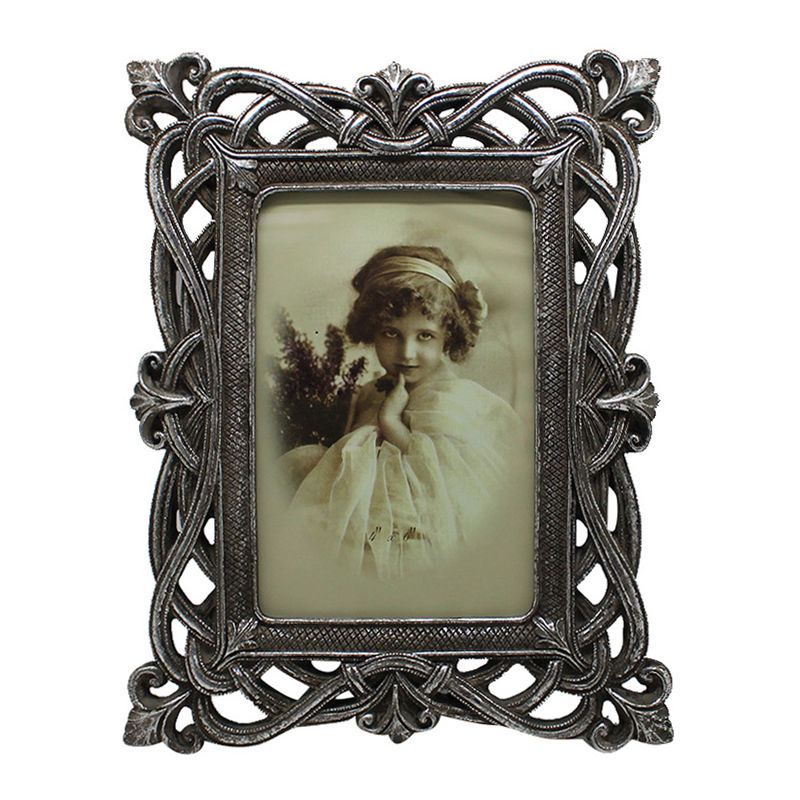 Set 2 Vertical / horizontal resin made antiqued silver finish W18,5xDP2xH24 cm sized photo holder