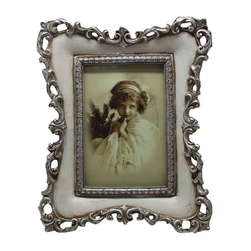 Set 2 Vertical / horizontal silver finish and antique white finish W19,5xDP3xH24 cm sized free-standing photo holder