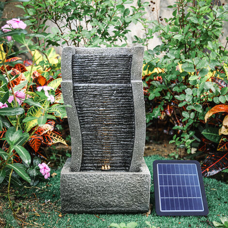 main image of "Vertical Slate Solar Water Fountain Feature with 6 LED Light Falls Garden Decor"