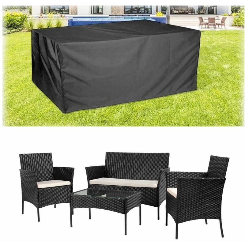 4 piece Patio Rattan furniture sofa Weaving Wicker includes 2 Armchairs,1 Double seat Sofa and 1 table - With Cover - Black