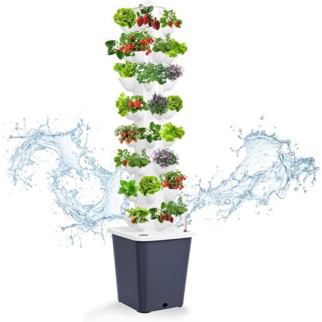 Vertical tower hydroponic growing system with 40 modules, 8 levels, 10L water reservoir, soilless growing system, aeroponic growing kit for herbs, fruits and vegetables