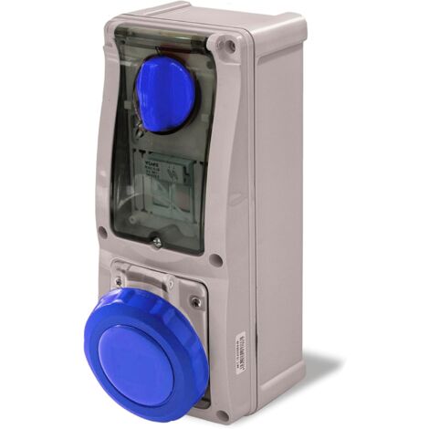Vertikale verriegelte Steckdose mit Sicherungshalter 32A 2P+T Blau IP67 Rosi 16.3232B6