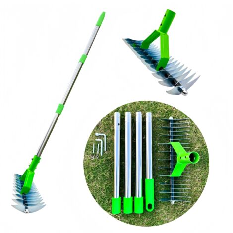 Vertikutierrechen mit 160 cm Stiel, Moosrechen, Vertikutierrechen, verstellbarer Handvertikutierer, Bodenrechen zum Entfernen von abgestorbenem Gras, für Garten, Hof, Rasen