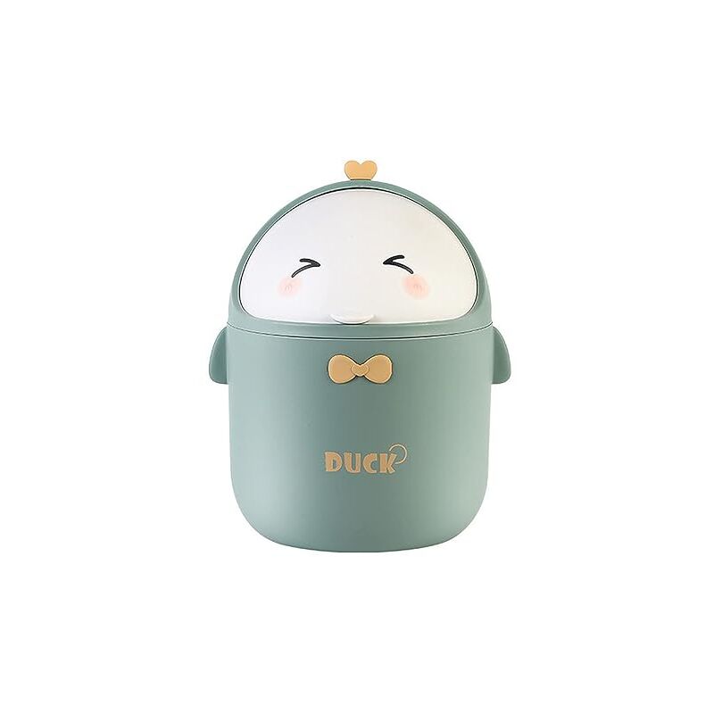 Vert)Mini Poubelle De Bureau Avec Couvercle, Poubelle de Style Dessin Animé Mignon Portable, Poubelle Bureau, Petite Poubelle de Salle De Bain, pour