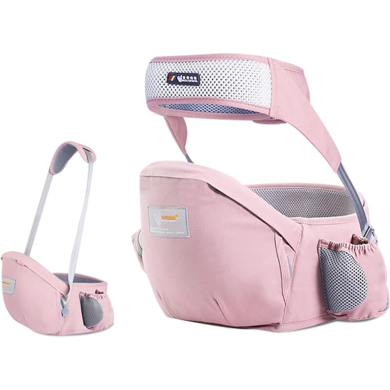 Rose)Porte-bébé Siège de Hanche,Ergonomique Porte bébé Ventral Tabouret de Taille avec Ceinture de Sécurité & Bandoulière Simple Pur Coton Multi