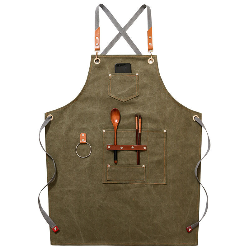 Vert)Tablier de cow-boy de haute qualité avec poches pour coiffeur, peintre, jardinier, styliste de coiffure pour femme et homme