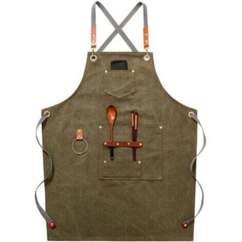 (Vert)Tablier de cow-boy de haute qualité avec poches pour coiffeur, peintre, jardinier, styliste de coiffure pour femme et homme