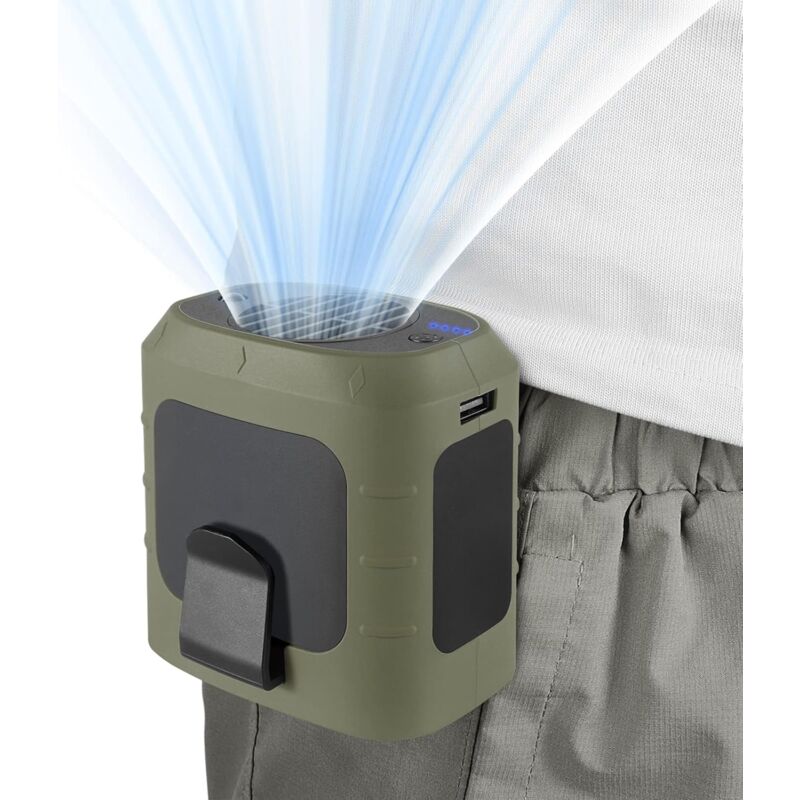 Vert)Ventilateur usb à la taille 8000 mAh Ventilateur de taille portable ventilateur de ceinture de ventilateur personnel pour veste de