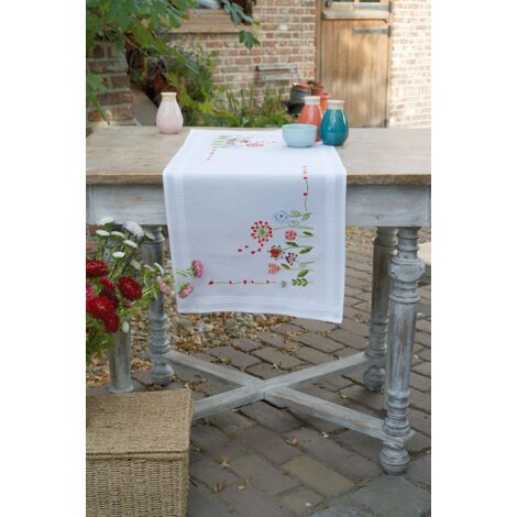 VERVACO Centrotavola Prestampato Fiori Ricamo Biancheria da Tavola Set Fai da Te Size Kit Hobby Creativi Adulti Casa Decor Embroidery Runner Stampato, Cotone, Multicolor, 40 x 100 cm