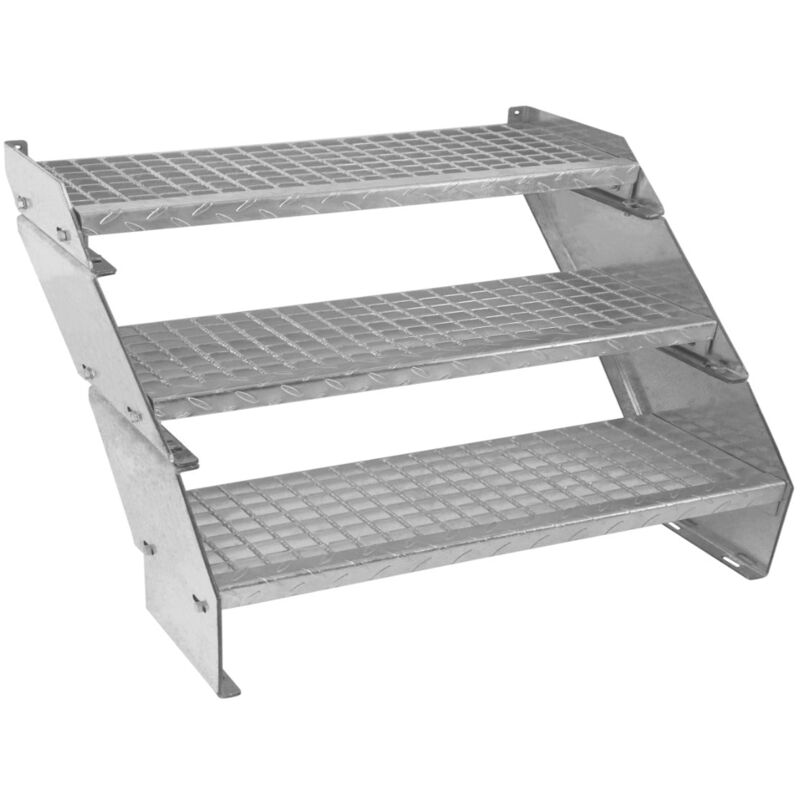 Monster-Shop Verzinkte Stahltreppe Dreiteilige Höhenverstellbare Gitterroststufen 90cm Breit