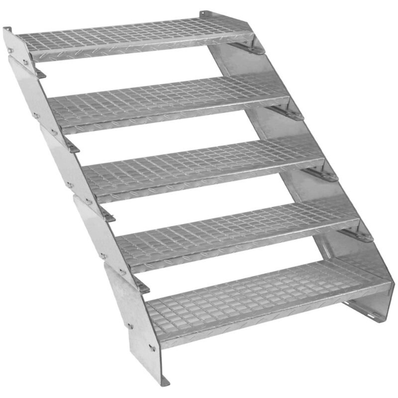 Monster-Shop Verzinkte Stahltreppe Fünfteilige Höhenverstellbare Gitterroststufen 90cm Breit