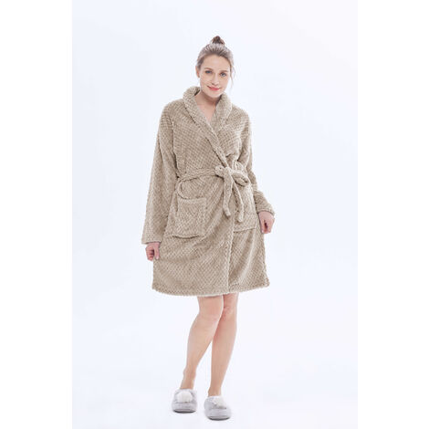 Vestaglia Morbida Flanella Calda Morbida Pile Felpa Divano Coperta Maniche Lunghe Scialle Pigiama Beige - M
