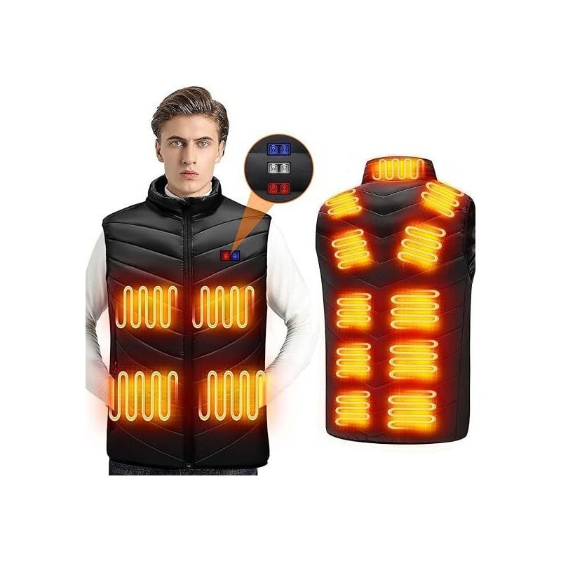 Veste Chauffante Homme Femme 15 Zones Chauffage, Vetement Chauffant 3 Niveaux,Gilet chauffant Doudoune Sans Manches Veste Chauffante,L