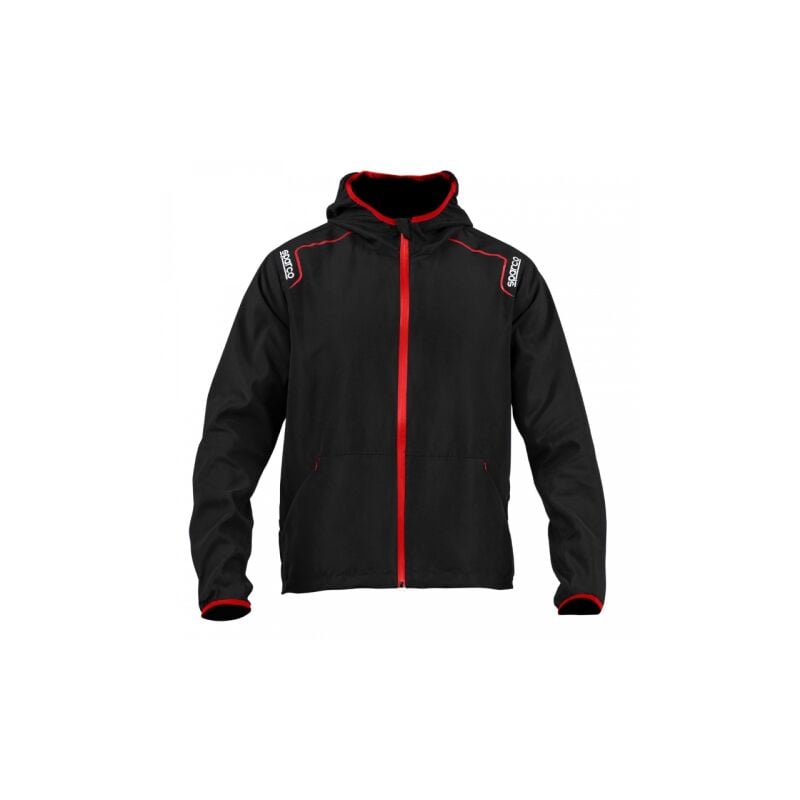Veste coupe-vent Sparco New Windstopper Wilson avec capuche le'ge're Taille. s noir en tissu de'perlant 100 g/m2 zips enduits avec tirettes