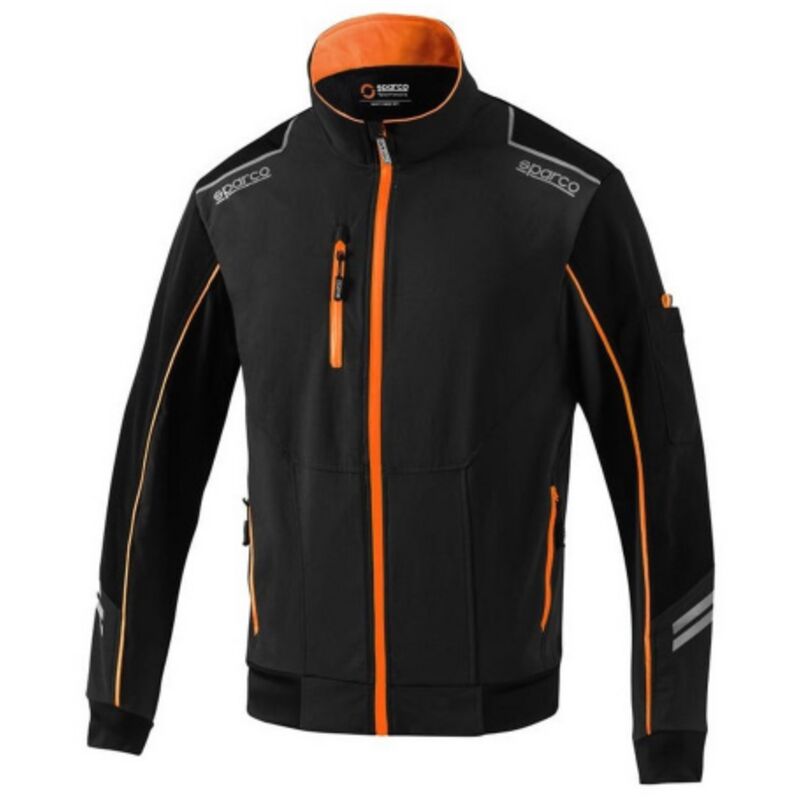 Veste technique coupe-vent Sparco Austin tech light shell taille xs veste noir/orange fluo avec fermeture e'clair e'tanche, inserts anti-abrasion et