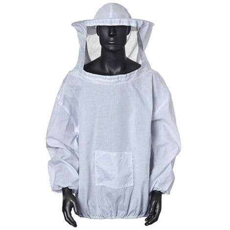 Veste d'apiculture professionnelle à protection totale et ventilée, avec capuche à voile, blanche.