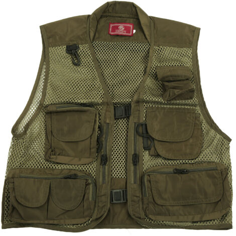 Veste de pêche respirante avec multiples poches et mailles, gilet de sauvetage ajustable pour pêche (Taille L)