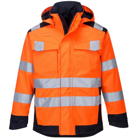 veste de pluie modaflame arc électrique couleur : Orange/Marine taille S - PORTWEST