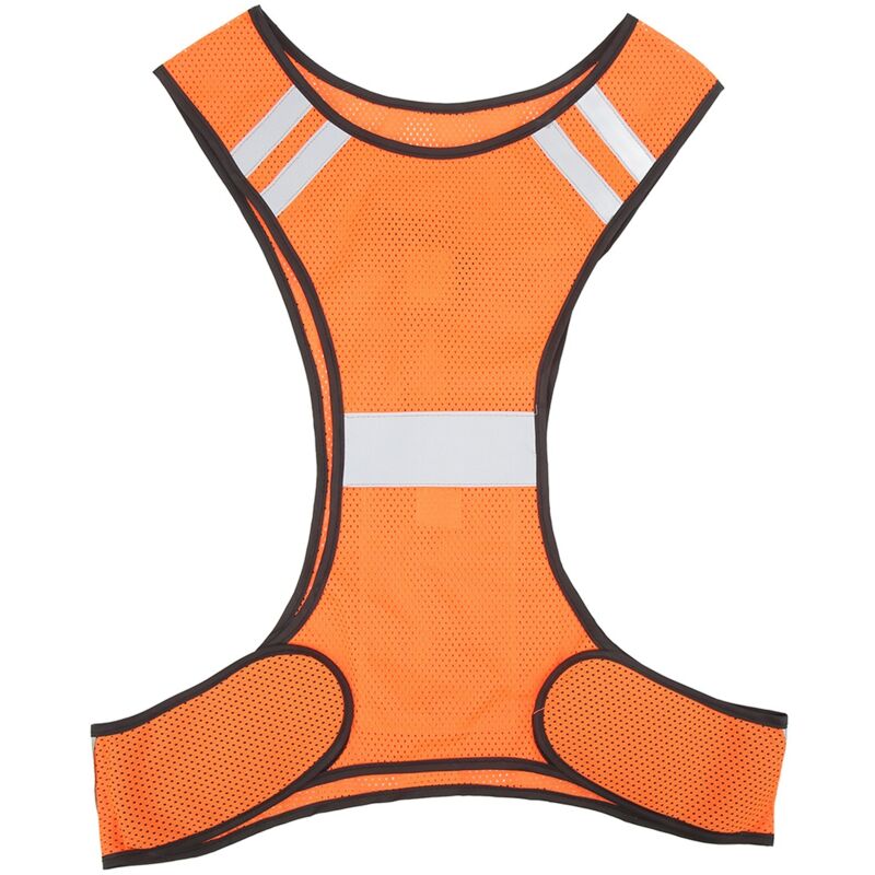 Veste de sécurité réfléchissante ajustable et respirante pour course, vélo, marche et sports extérieurs, orange et rouge.