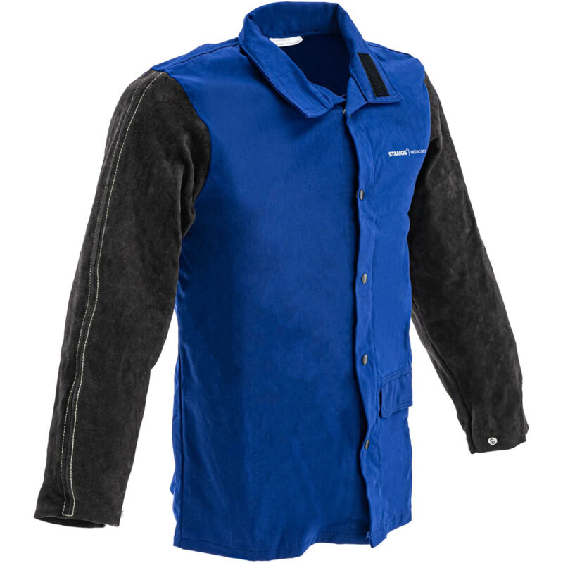 Stamos - Veste de soudeur en satin de coton / croûte de cuir - taille l - noir / bleu Veste de soudure Veste de soudeur en cuir