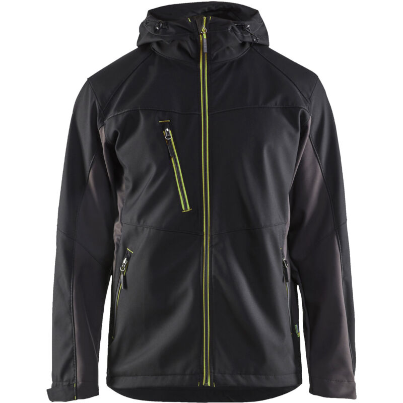 Chaqueta de trabajo softshell con capucha 4753 - Negro/Amarillo fluorescente S