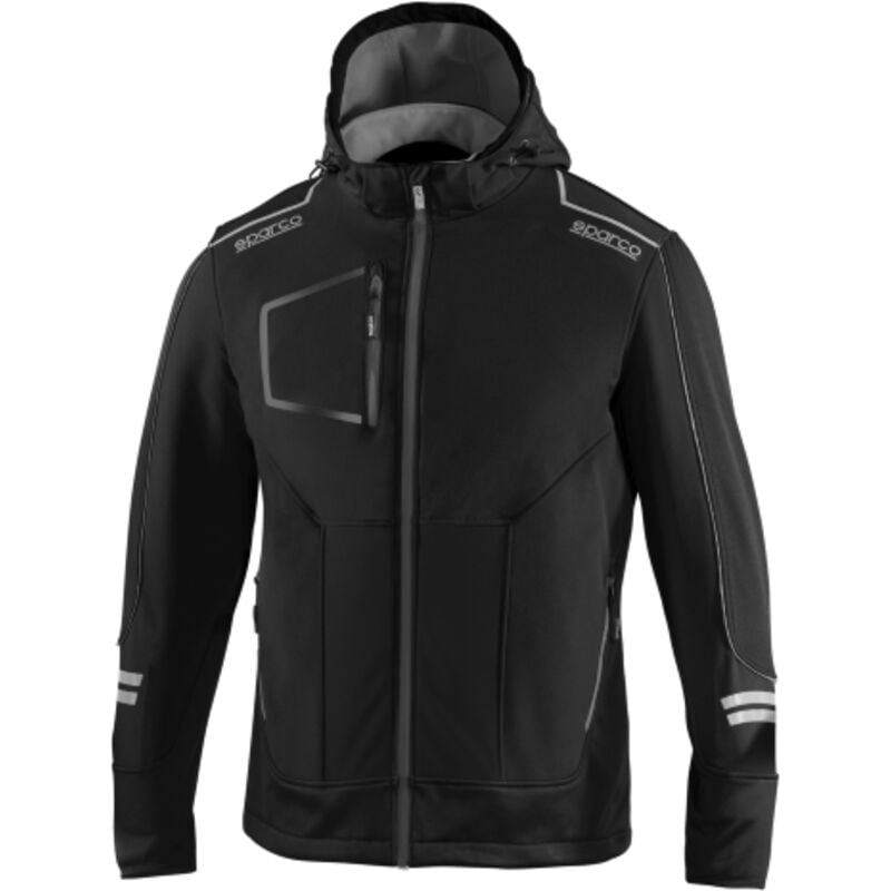 Veste softshell de travail Sparco DC Tech noir/gris fonce' Taille. Inserts de renfort M et bandes re'fle'chissantes avec capuche amovible Nero +